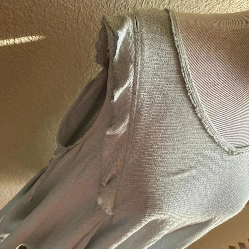 Free People Textured High Low Tank Tunic Sleeveless Cold Shoulder Blue Top: Med